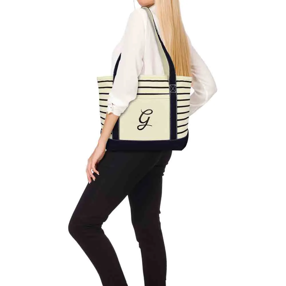 Dalix Striped G-Initial Tote Bag Womens Ballent Letter G