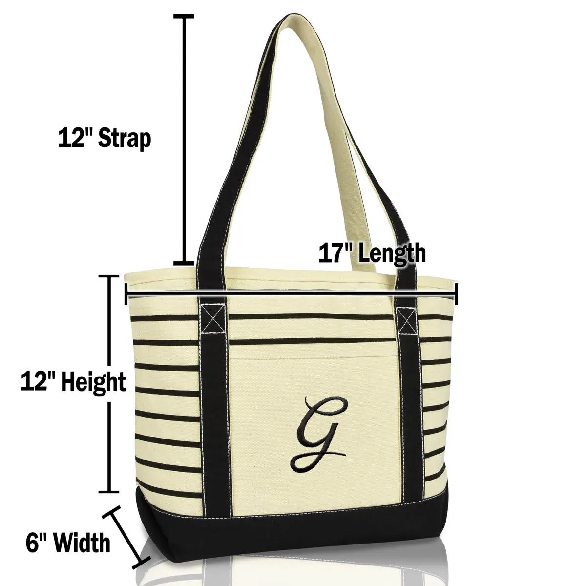 Dalix Striped G-Initial Tote Bag Womens Ballent Letter G