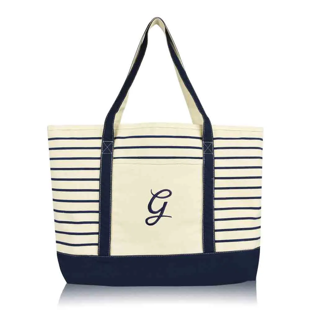 Dalix Striped G-Initial Tote Bag Womens Ballent Letter G