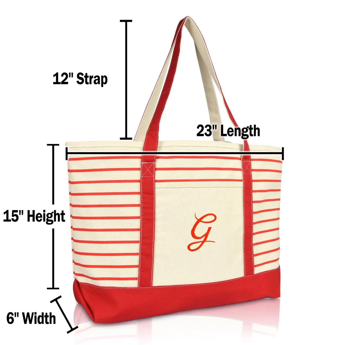 Dalix Striped G-Initial Tote Bag Womens Ballent Letter G