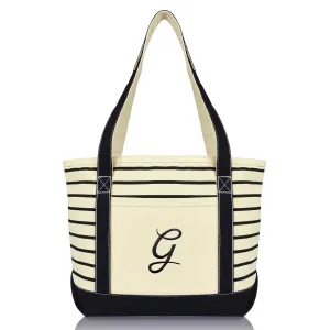 Dalix Striped G-Initial Tote Bag Womens Ballent Letter G