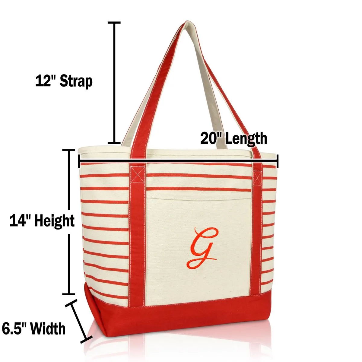 Dalix Striped G-Initial Tote Bag Womens Ballent Letter G