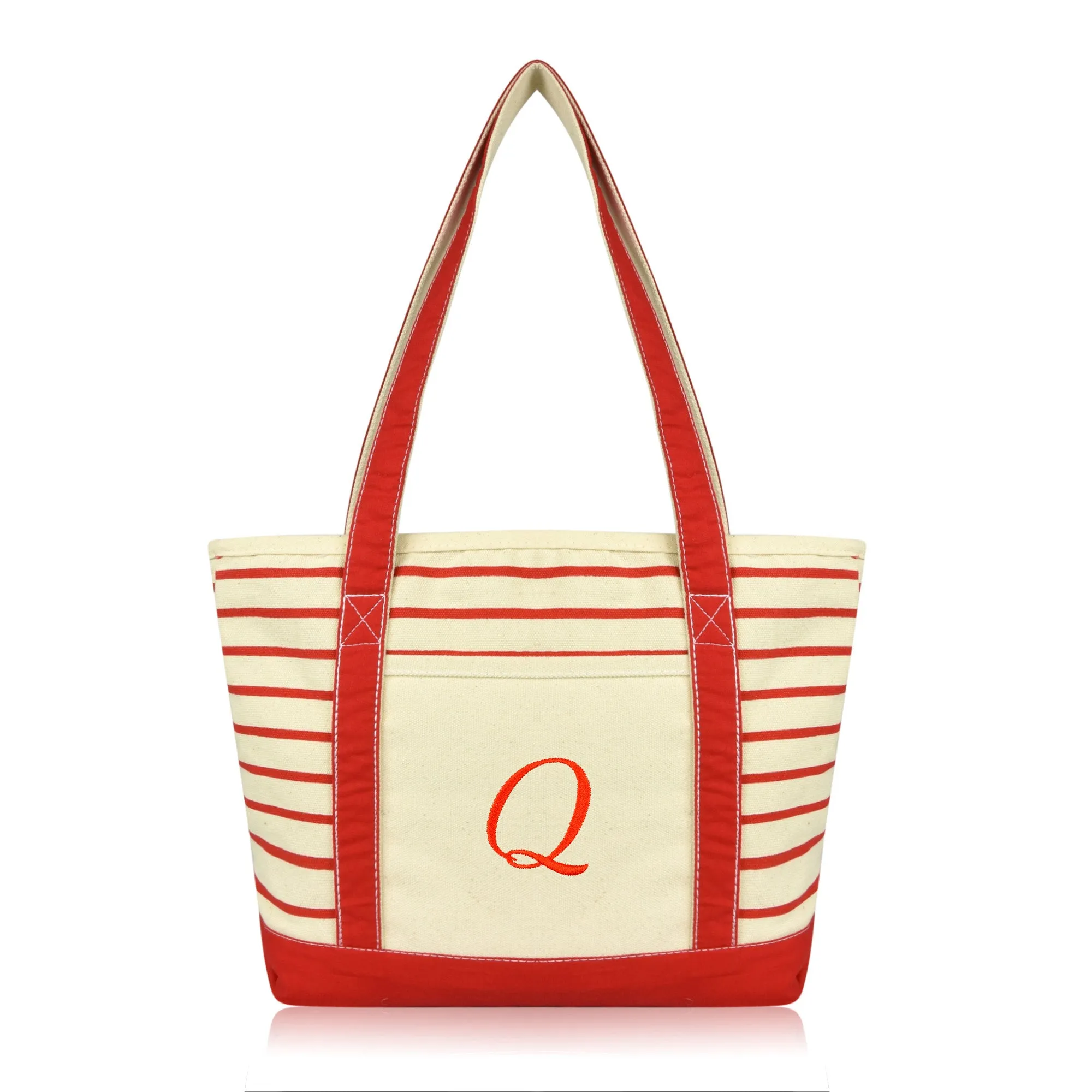 Dalix Striped Q-Initial Tote Bag Womens Ballent Letter Q