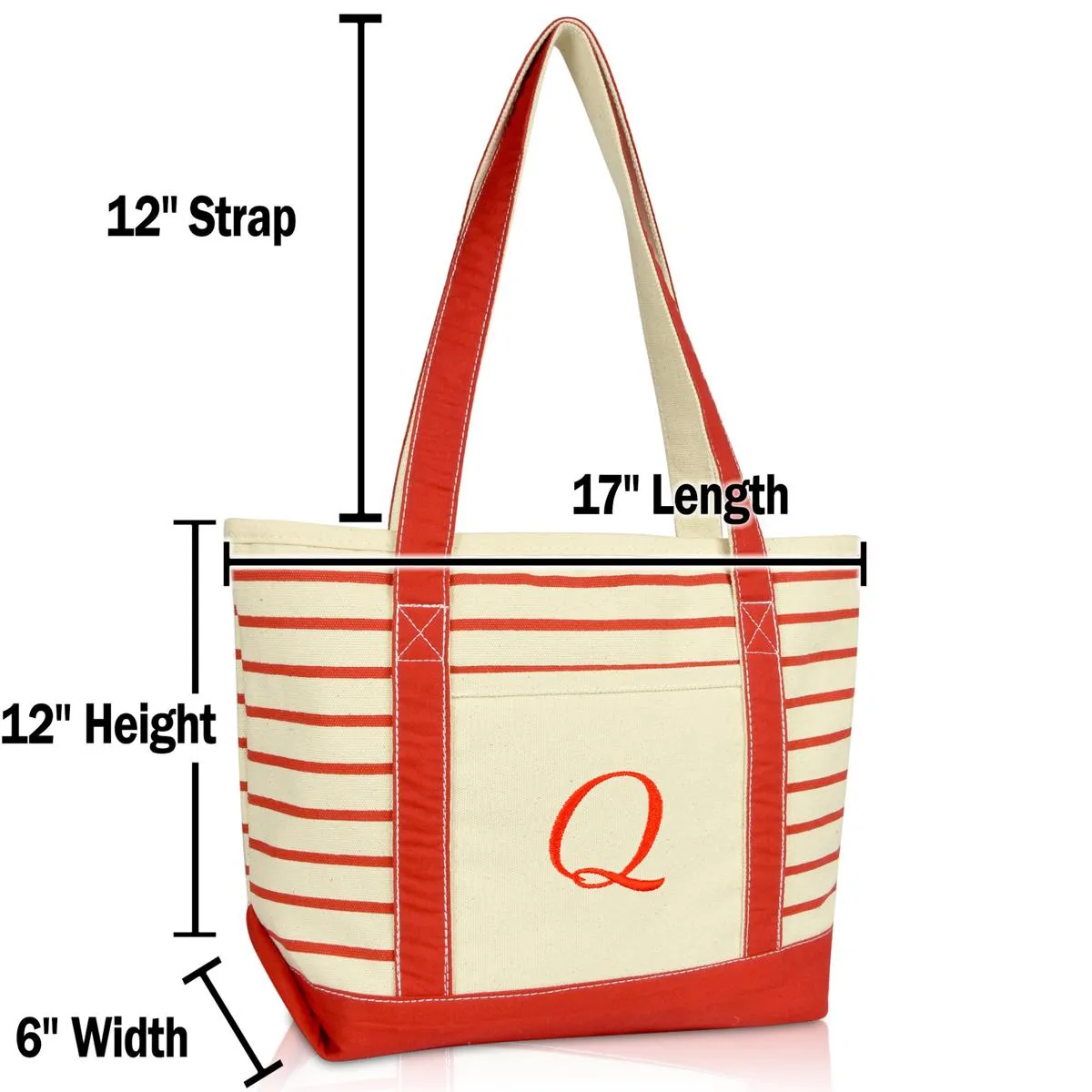 Dalix Striped Q-Initial Tote Bag Womens Ballent Letter Q