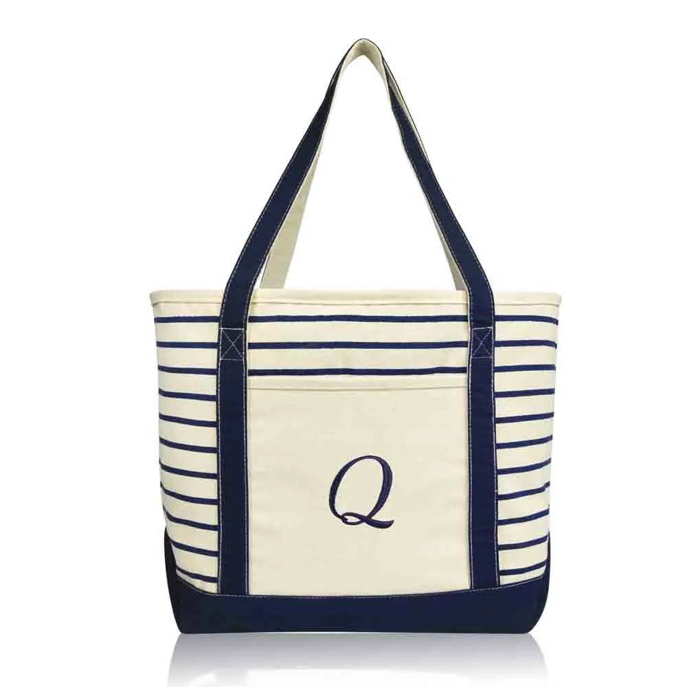 Dalix Striped Q-Initial Tote Bag Womens Ballent Letter Q