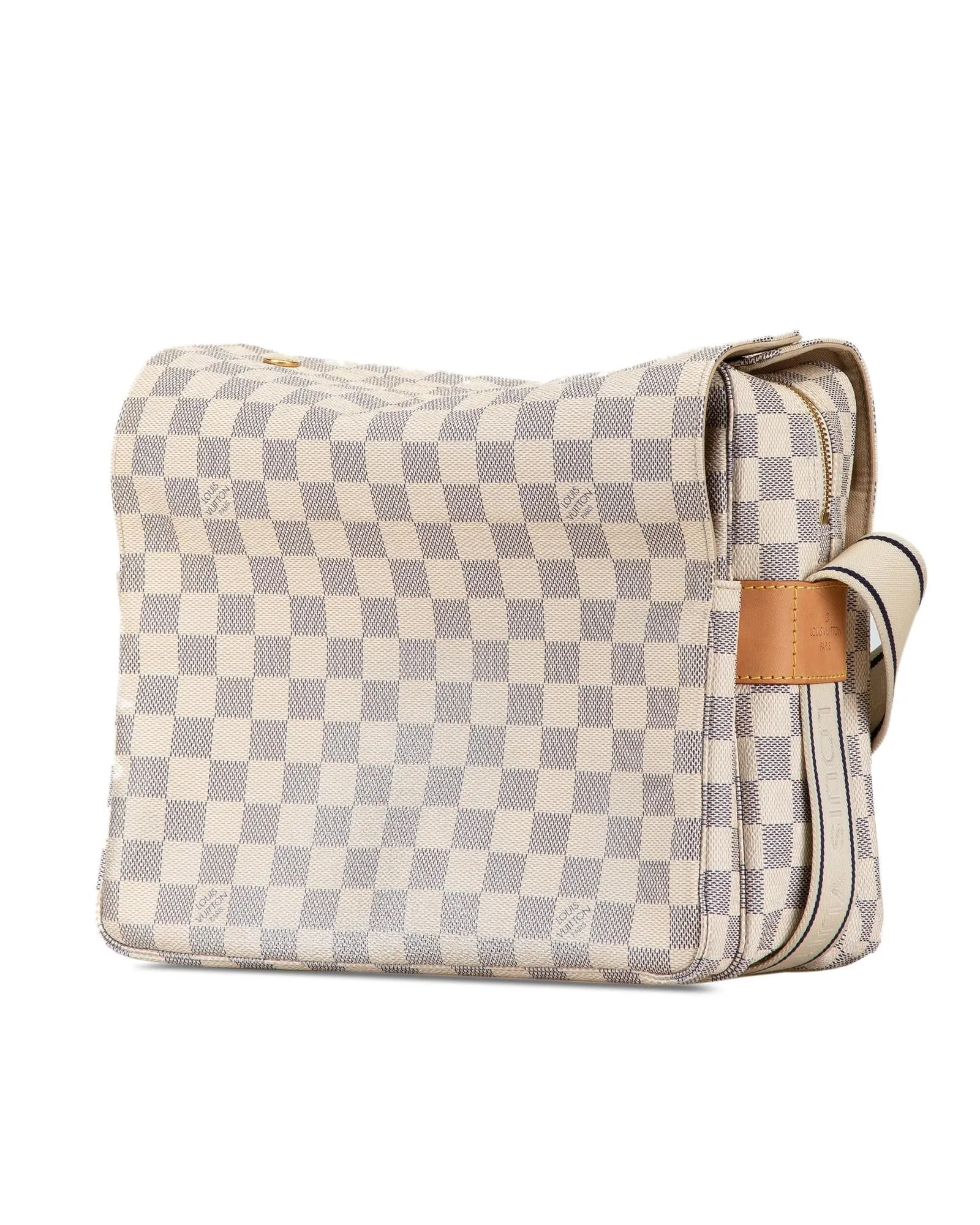 Damier Azur Canvas Naviglio Bag with Adjustable Strap and Fold-Over Top