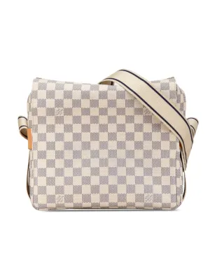 Damier Azur Canvas Naviglio Bag with Adjustable Strap and Fold-Over Top