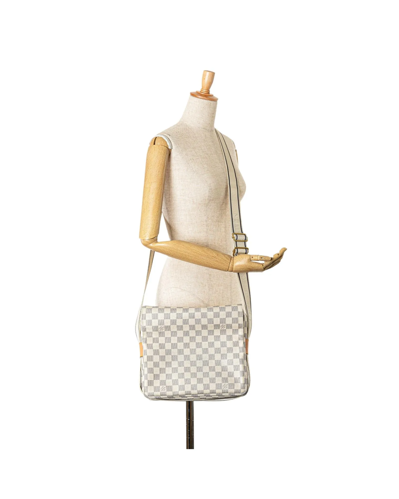 Damier Azur Canvas Naviglio Bag with Adjustable Strap and Fold-Over Top