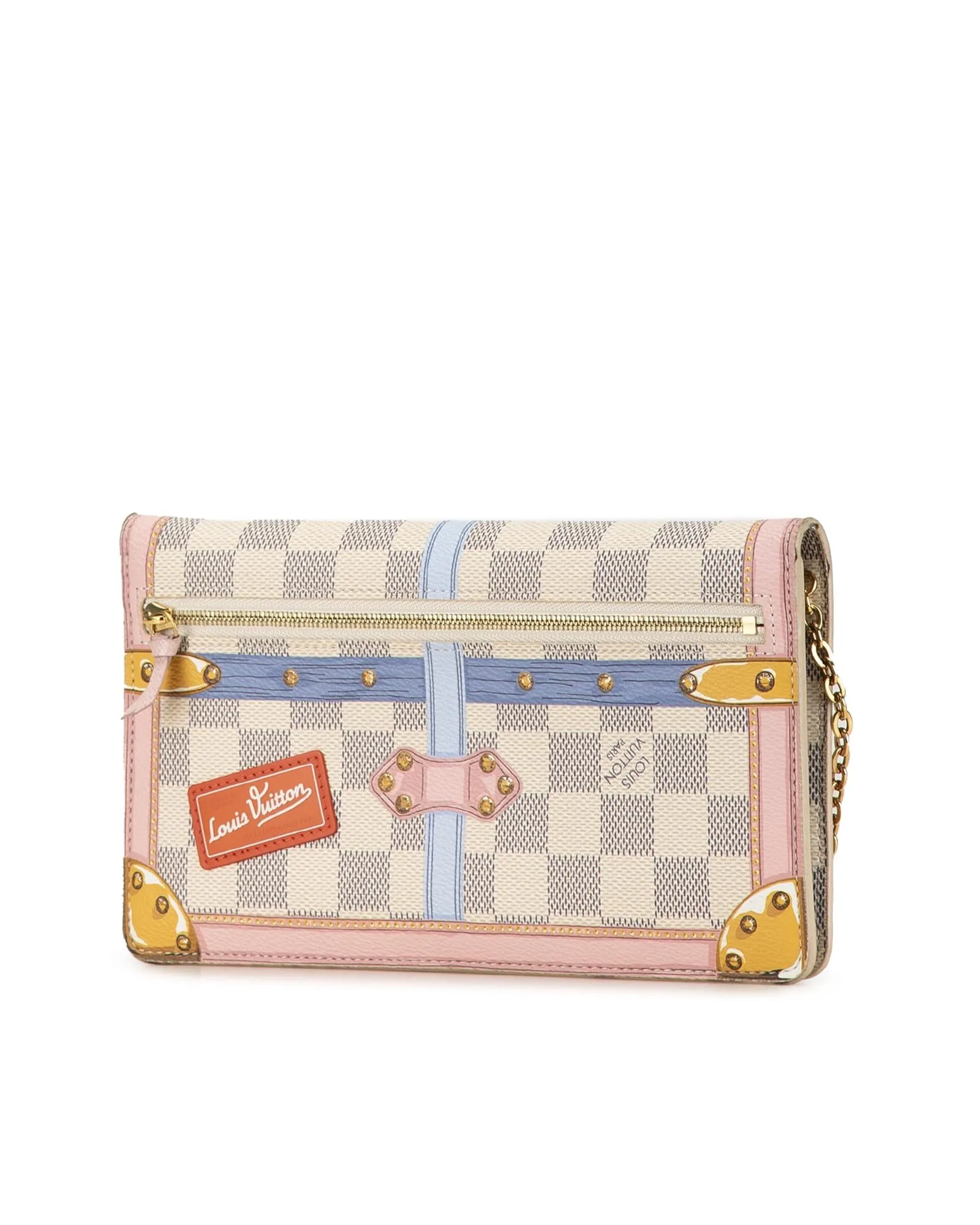 Damier Canvas Trunk Pochette with Chain Strap and Zip Pockets