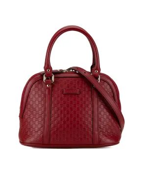 Embossed Leather Dome Satchel with Detachable Strap