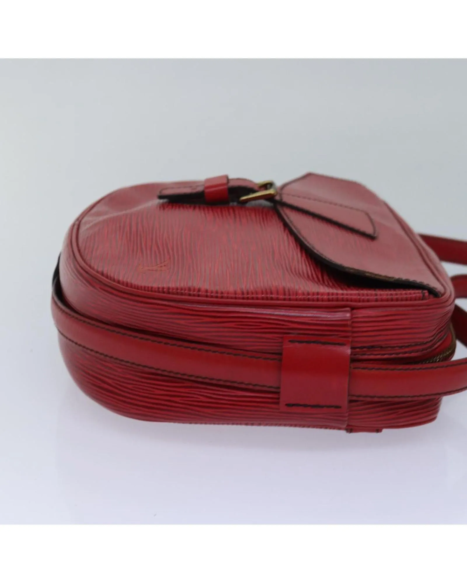 Epi Leather Shoulder Bag with Red Hue and Magnetic Closure