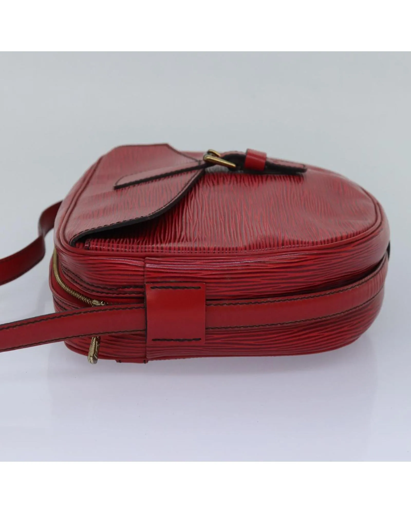 Epi Leather Shoulder Bag with Red Hue and Magnetic Closure