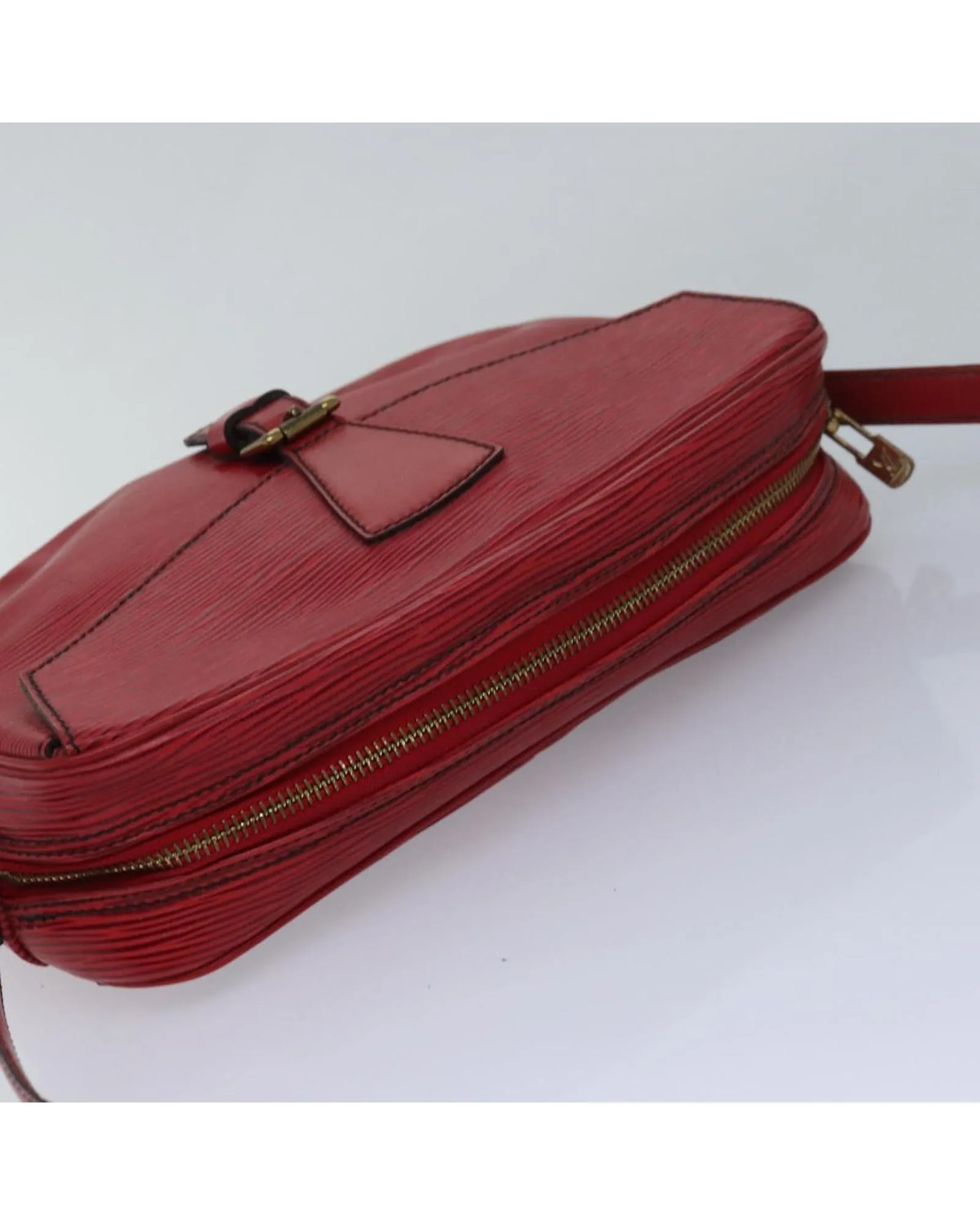 Epi Leather Shoulder Bag with Red Hue and Magnetic Closure