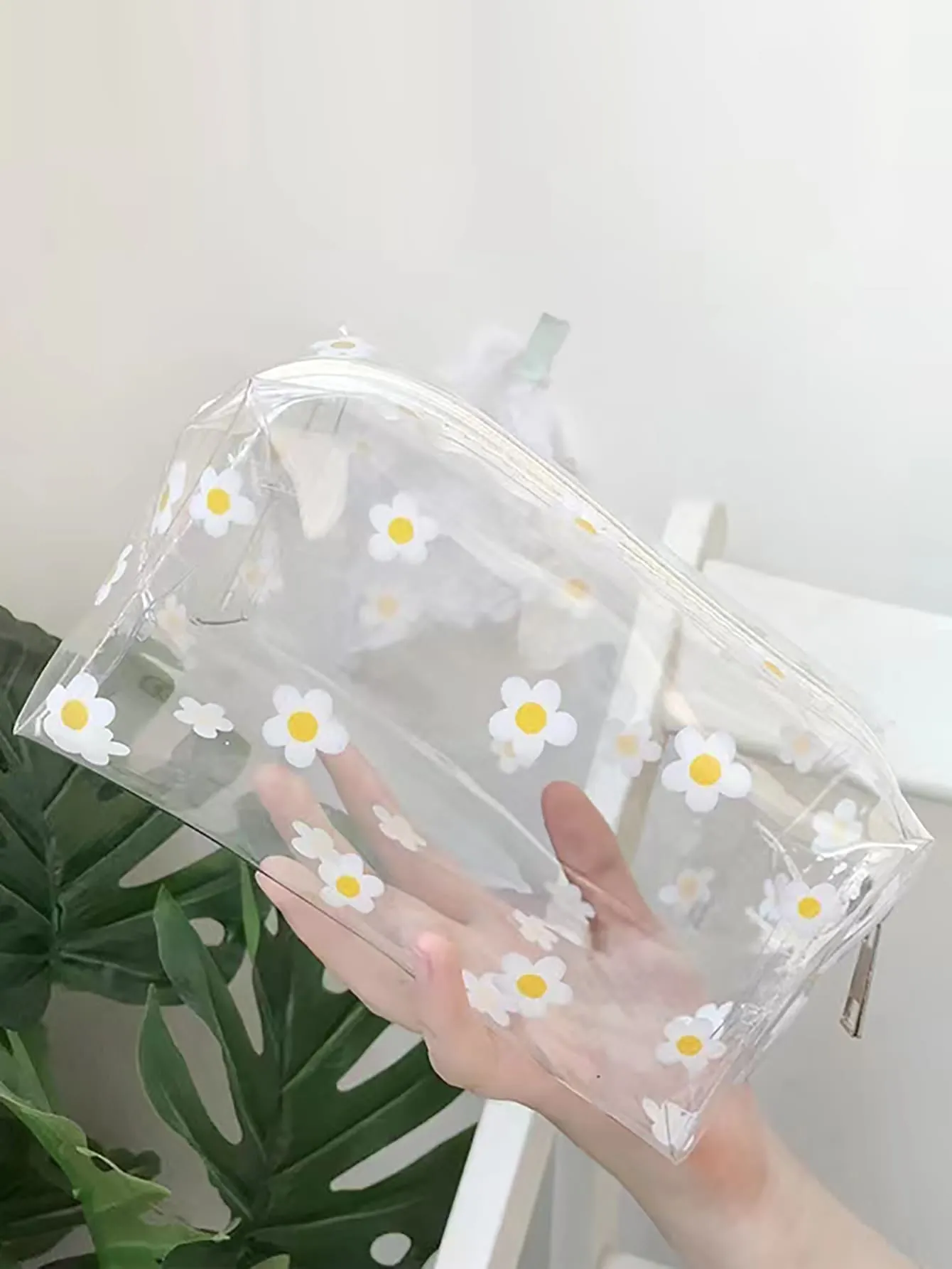 Floral Pattern Clear Makeup Bag Cosmetic Organizer Toiletries Bag Makeup