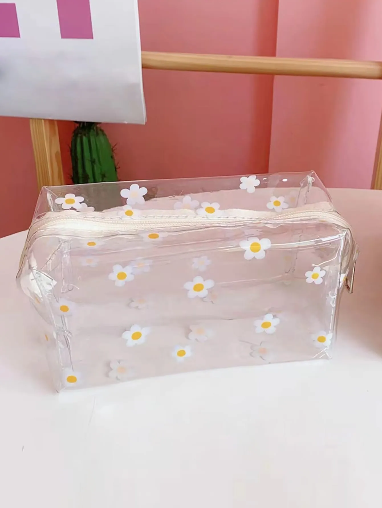 Floral Pattern Clear Makeup Bag Cosmetic Organizer Toiletries Bag Makeup