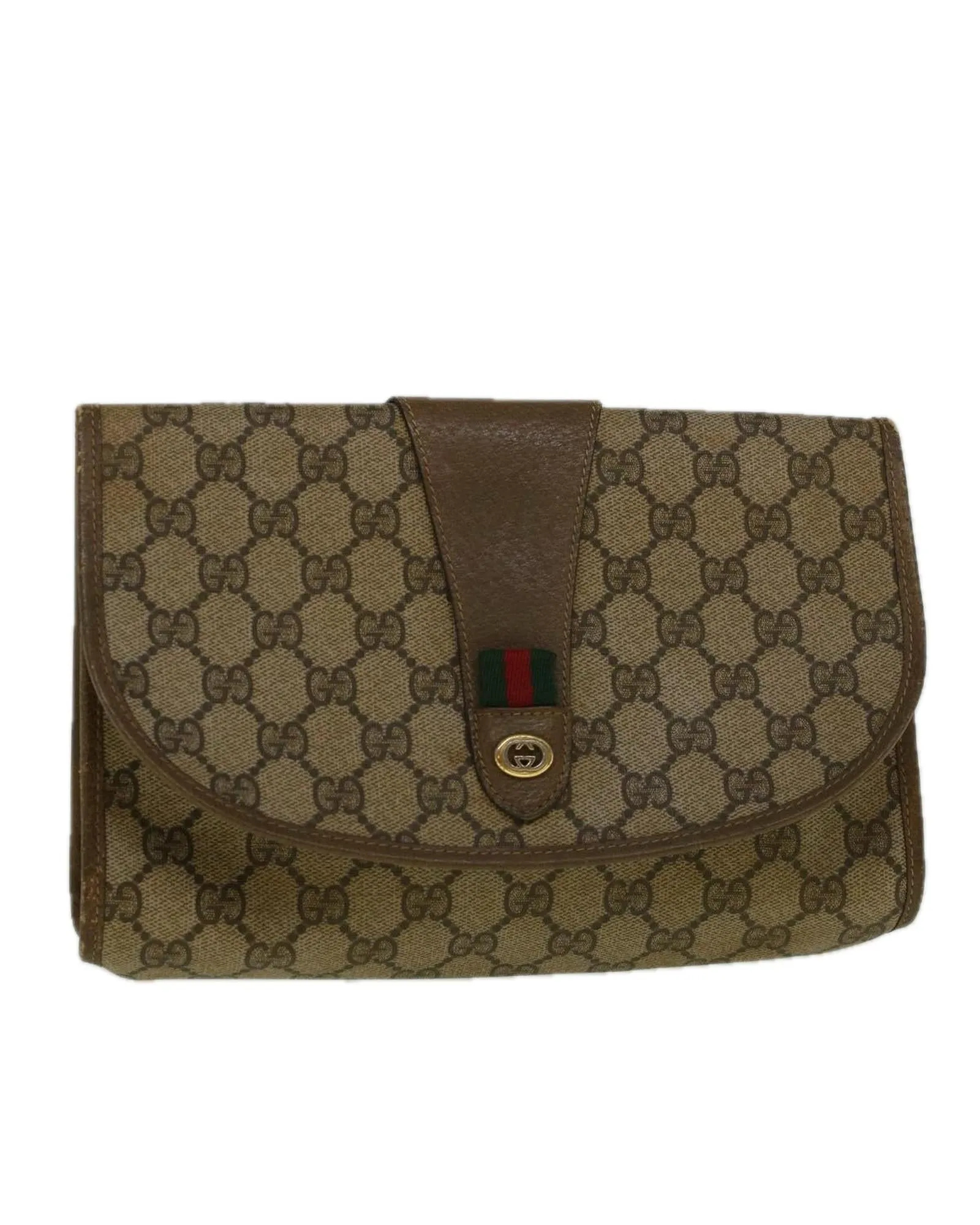 GG Canvas Green Beige Clutch Bag