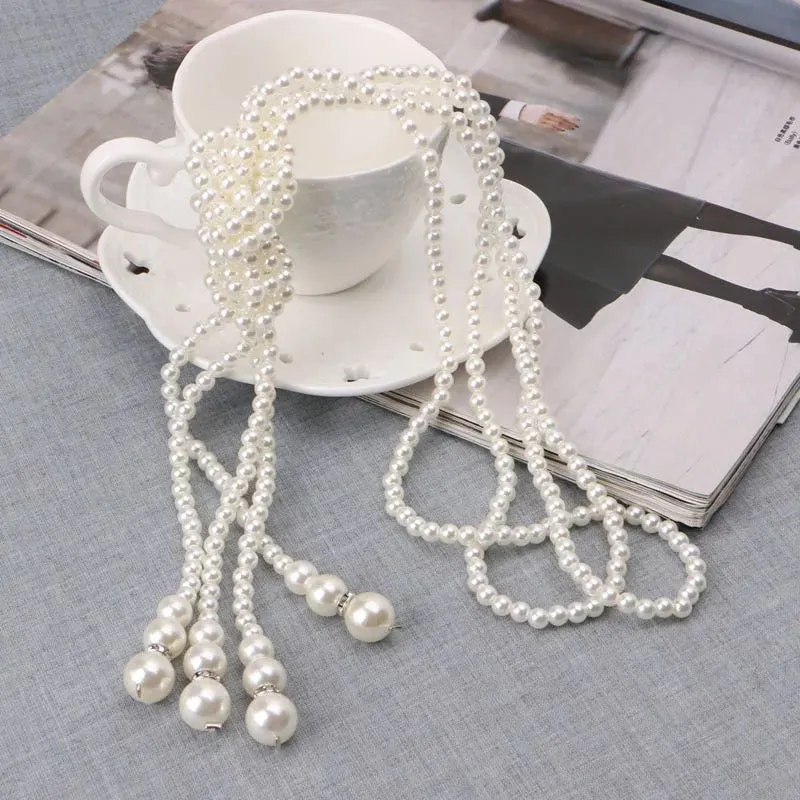 Great Gatsby 1920's Flapper DOUBLE Faux Pearl Knot Necklace - Ivory