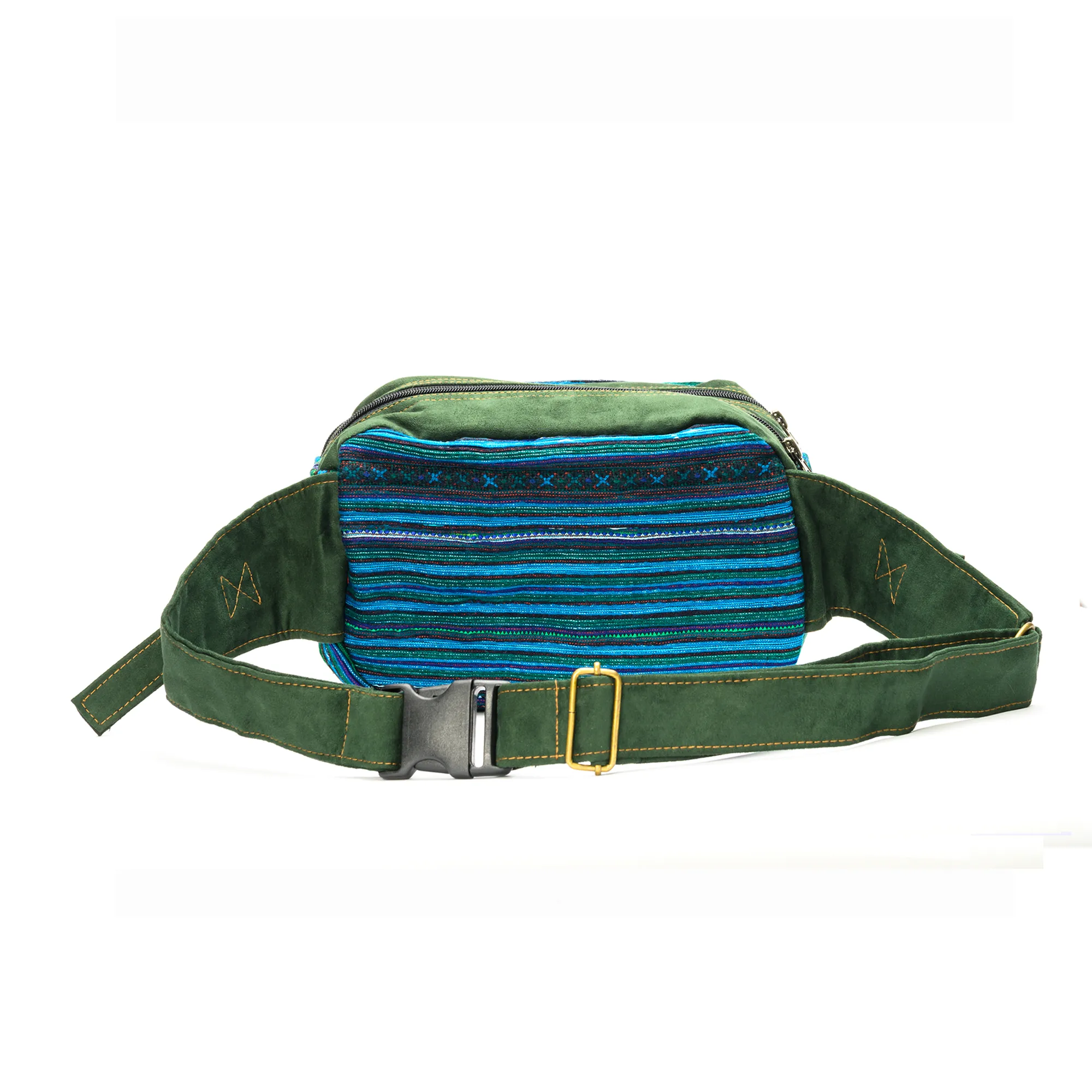 Green Waist bag, embroidery and faux leather