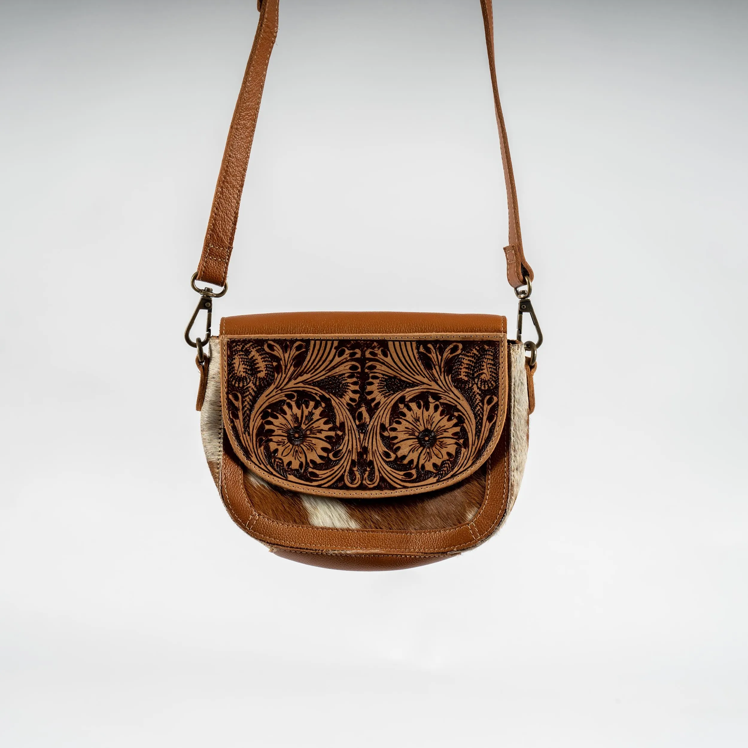 Hand-Tooled Cowhide Crossbody Bag