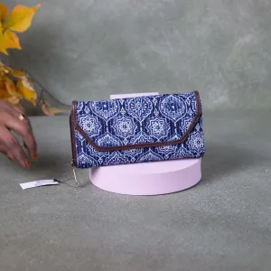 Handmade Wallets - Classic Blue Colour with White Big Flower Design