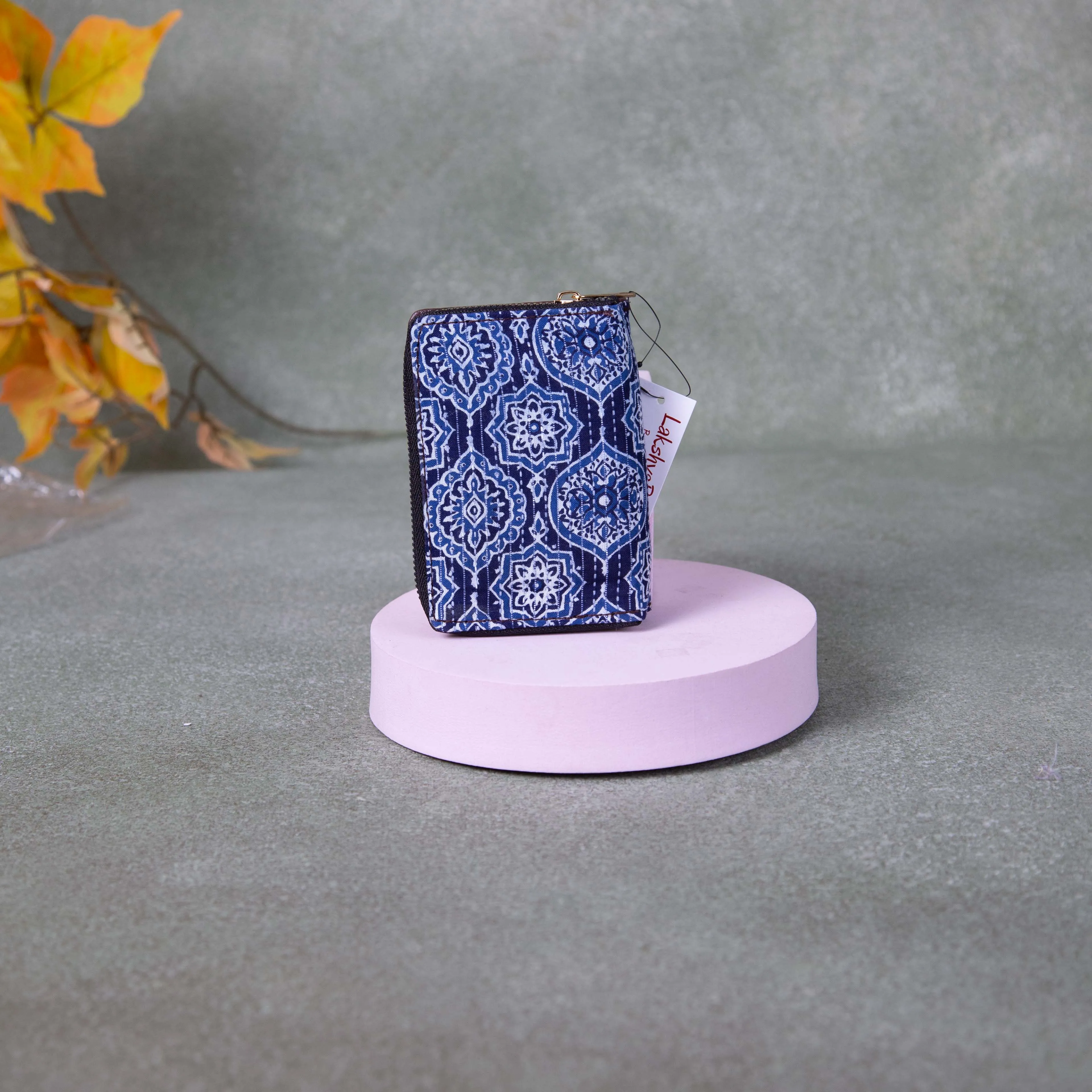 Handmade Wallets - Mini Blue Colour with White Big Flower Design