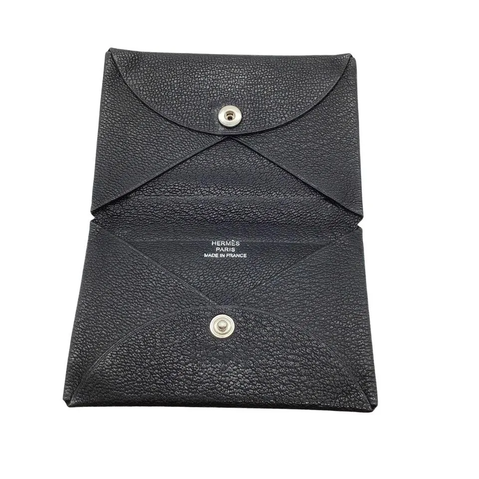 Hermès Black Calvi Card Holder Wallet