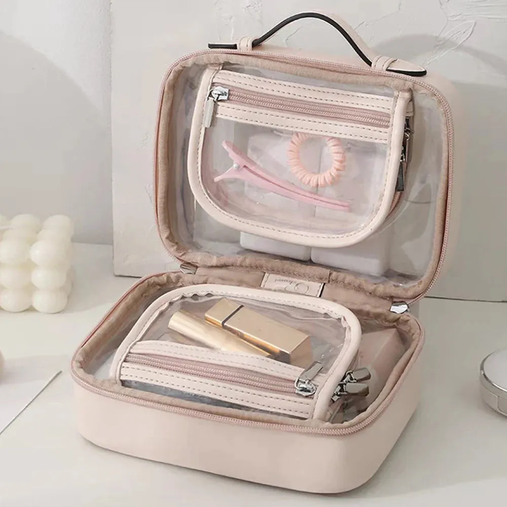 Large Capacity Storage Waterproof Cosmetic Bag Double Layered Makeup Brush Storage Multifunctional Lady Travel Clear Makeup Bags