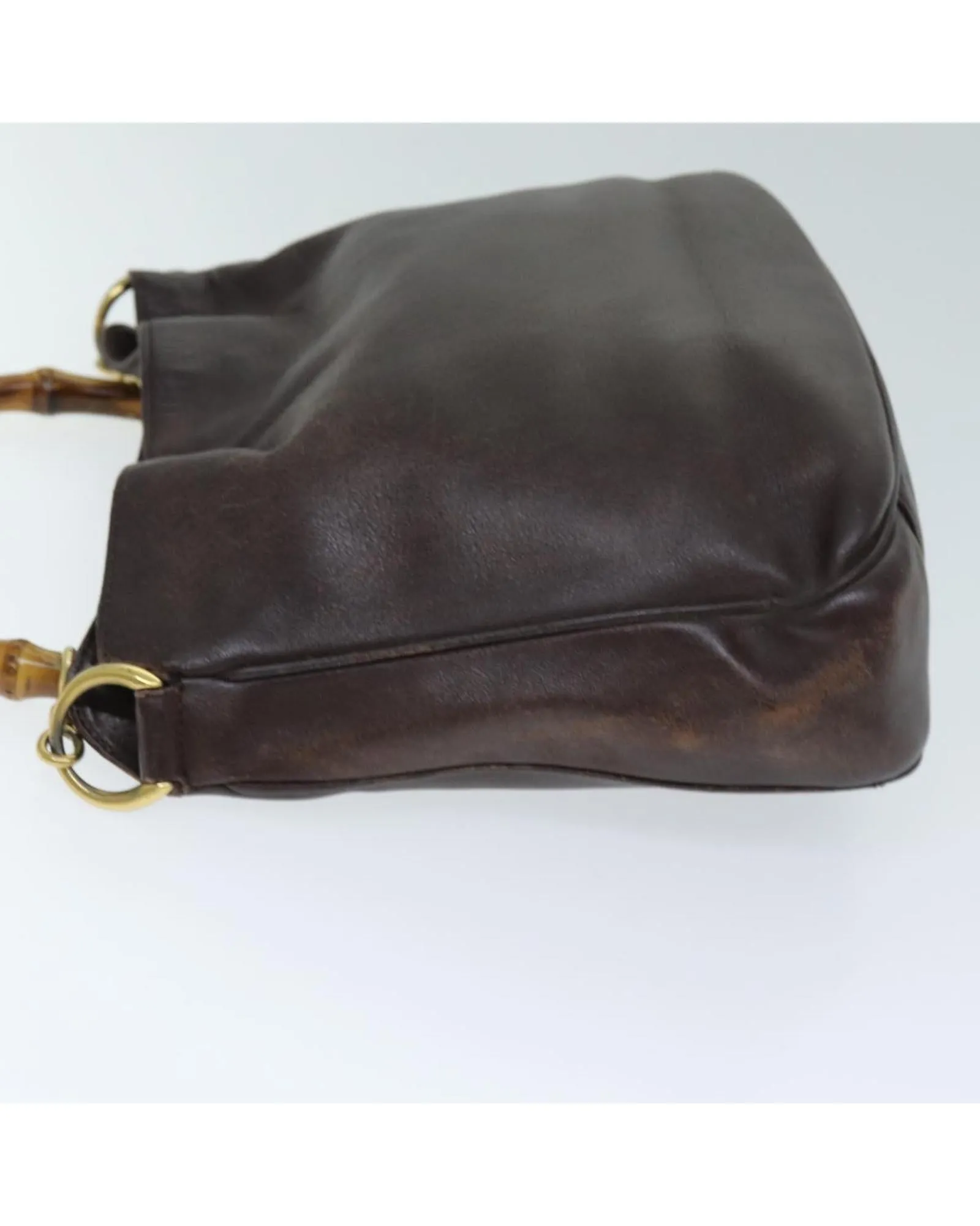 Leather Bamboo 2Way Hand Bag in Brown