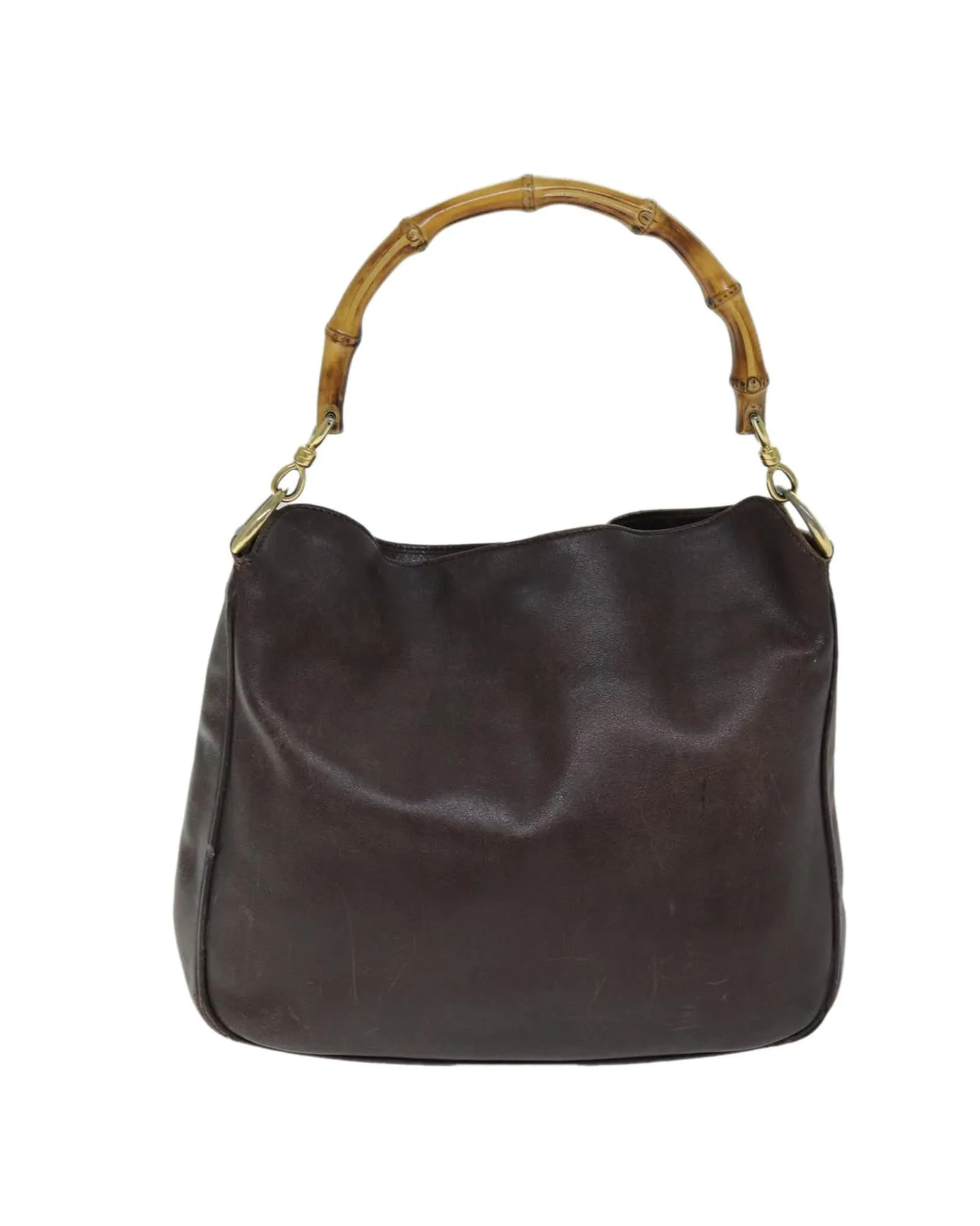 Leather Bamboo 2Way Hand Bag in Brown