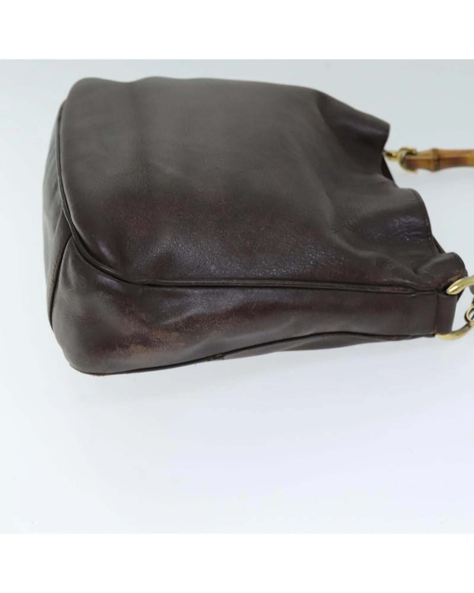 Leather Bamboo 2Way Hand Bag in Brown