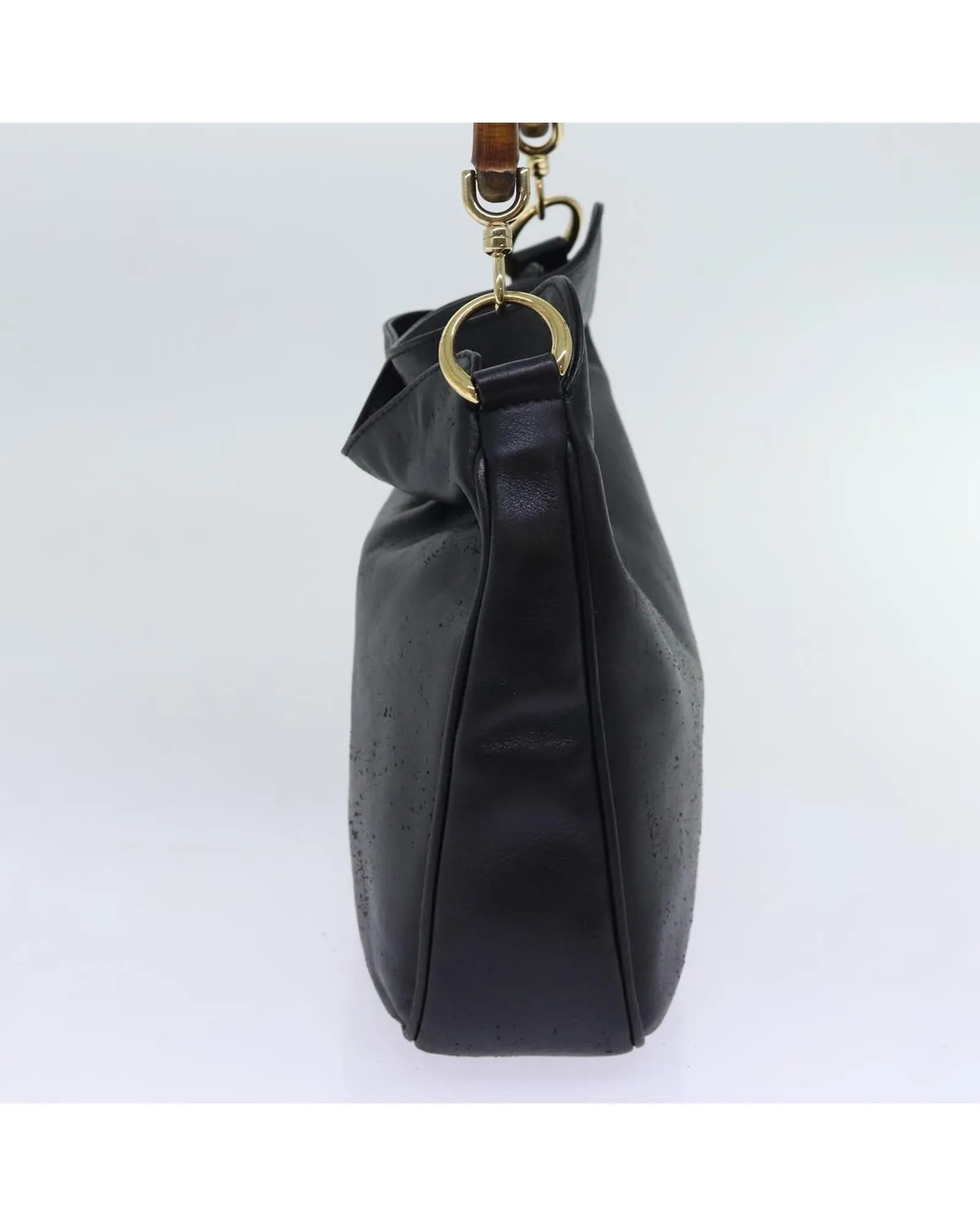 Leather Bamboo Shoulder Bag with 2-way Style and Shoulder Strap