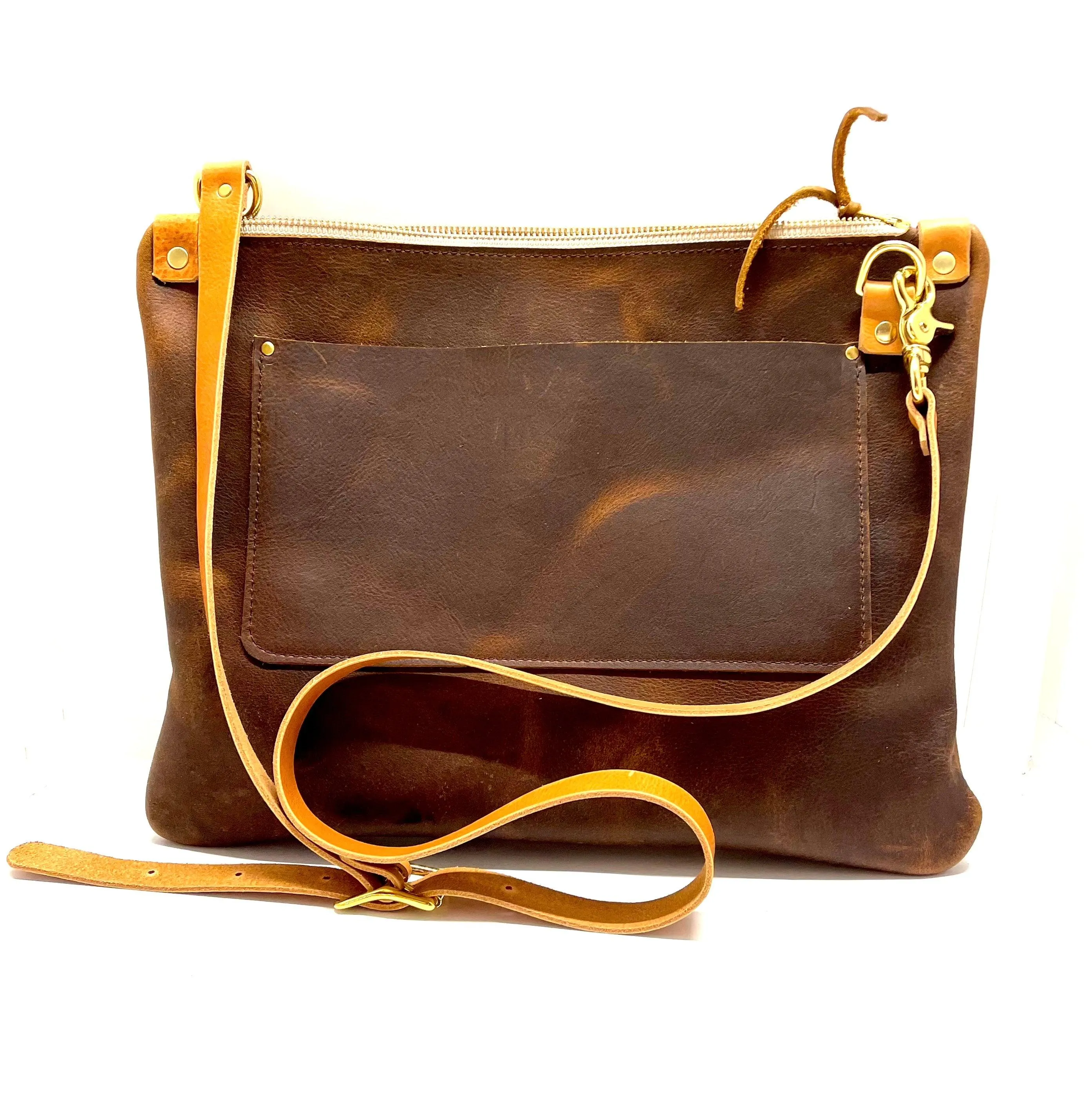 Leather Messenger Bag in Brown