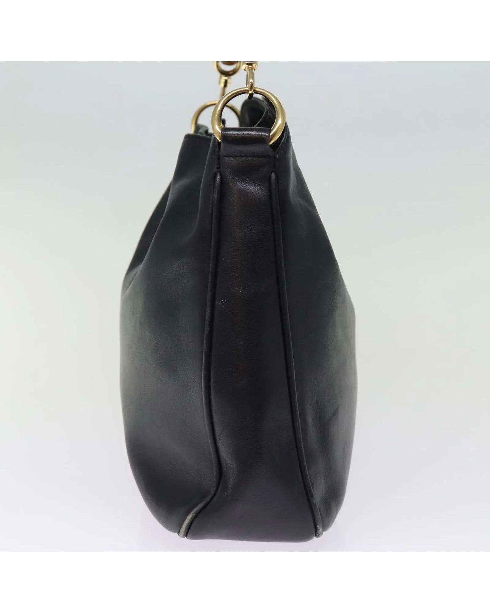 Leather Shoulder Bag with Bamboo Detail in Black