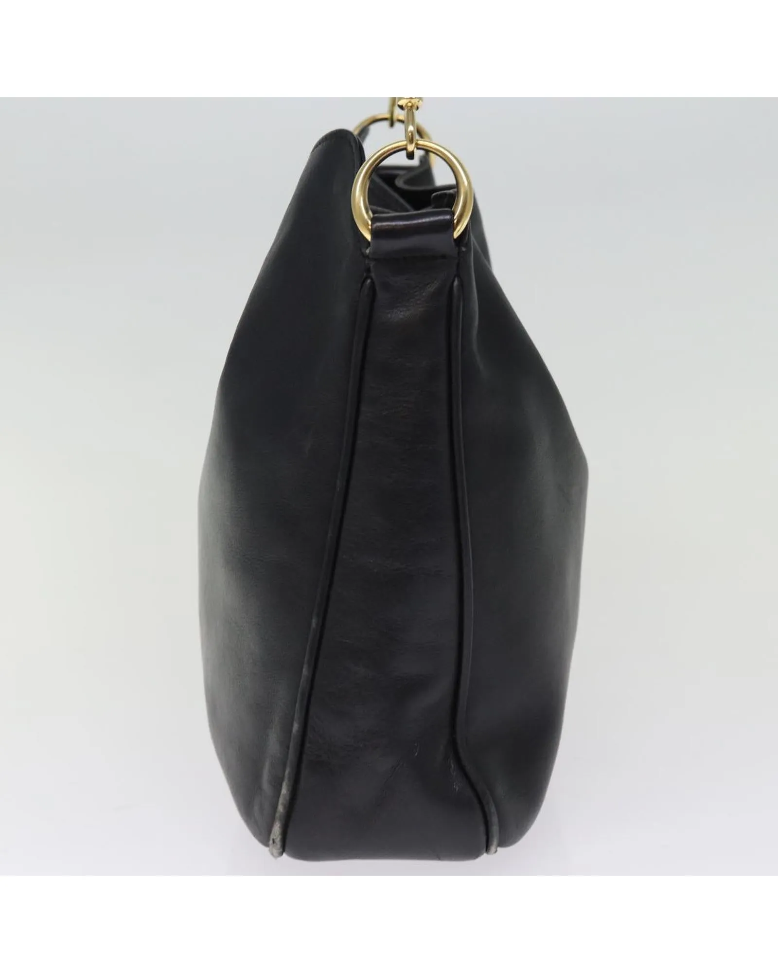 Leather Shoulder Bag with Bamboo Detail in Black