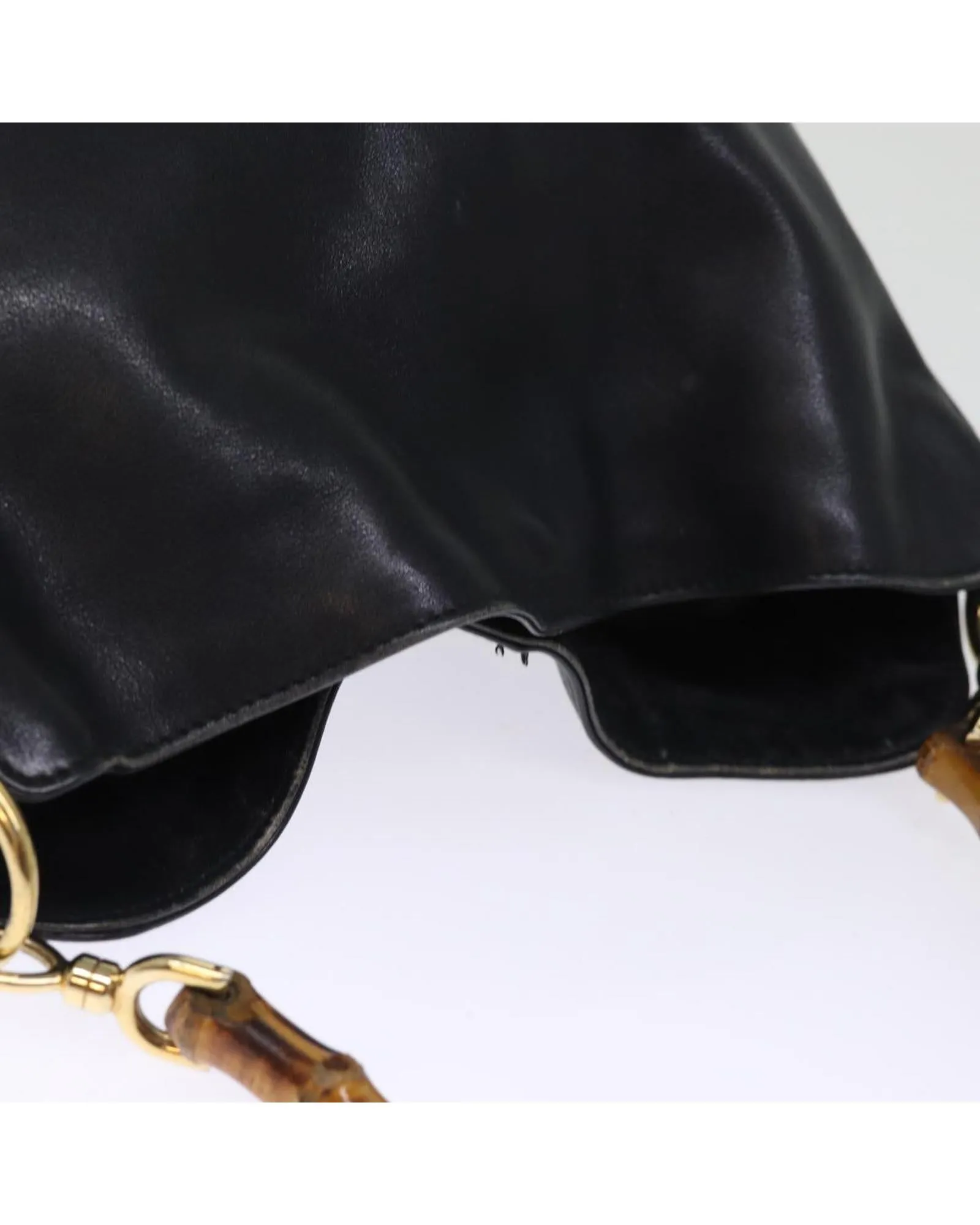 Leather Shoulder Bag with Bamboo Detail in Black