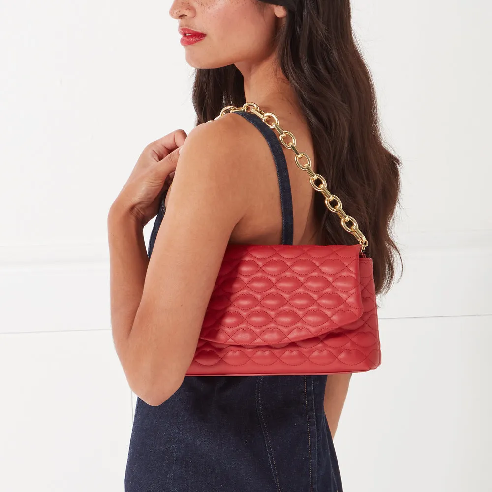 LULU RED QUILTED LIPS TARA CLUTCH BAG