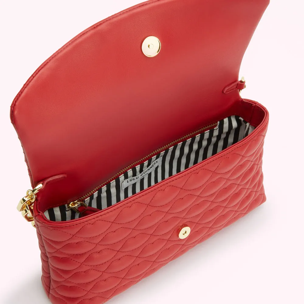 LULU RED QUILTED LIPS TARA CLUTCH BAG