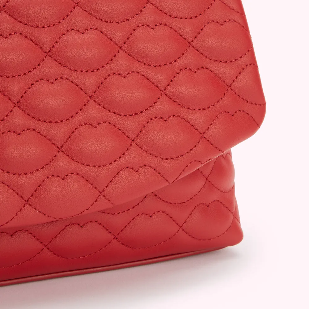 LULU RED QUILTED LIPS TARA CLUTCH BAG