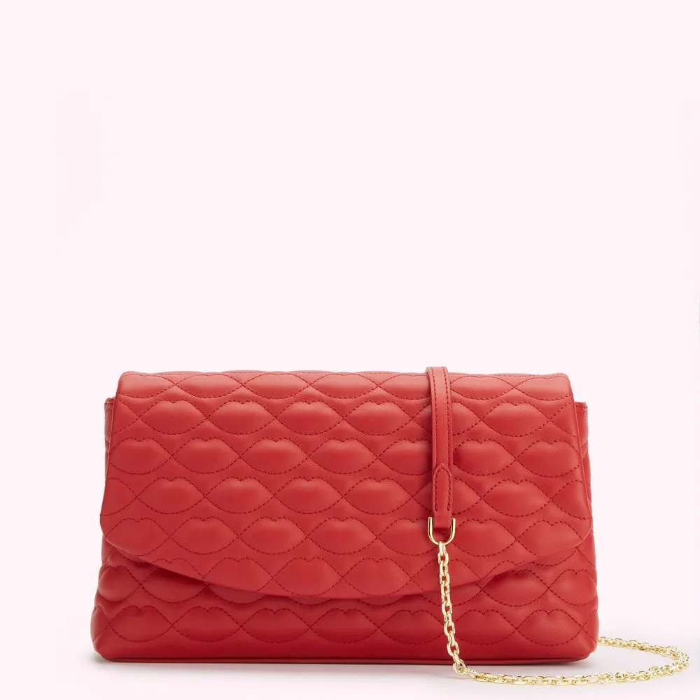 LULU RED QUILTED LIPS TARA CLUTCH BAG