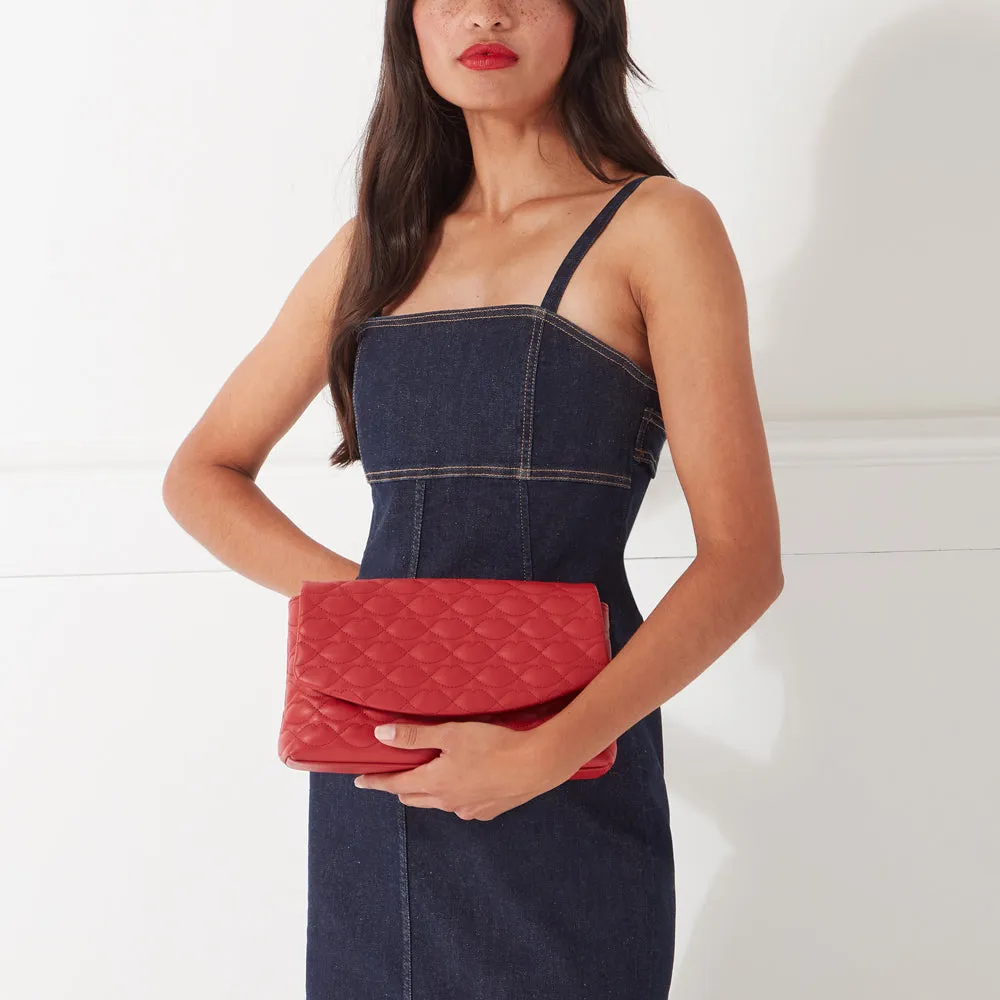 LULU RED QUILTED LIPS TARA CLUTCH BAG