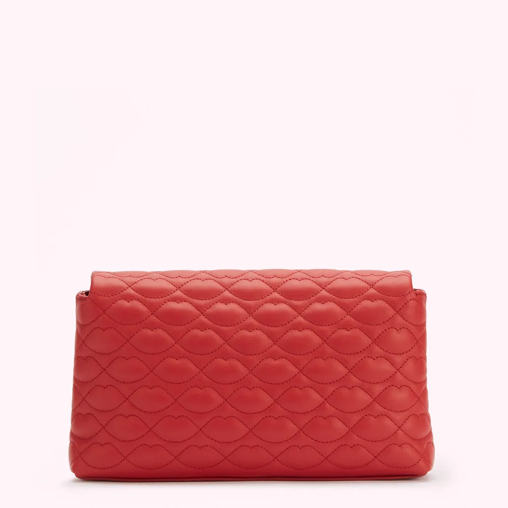 LULU RED QUILTED LIPS TARA CLUTCH BAG