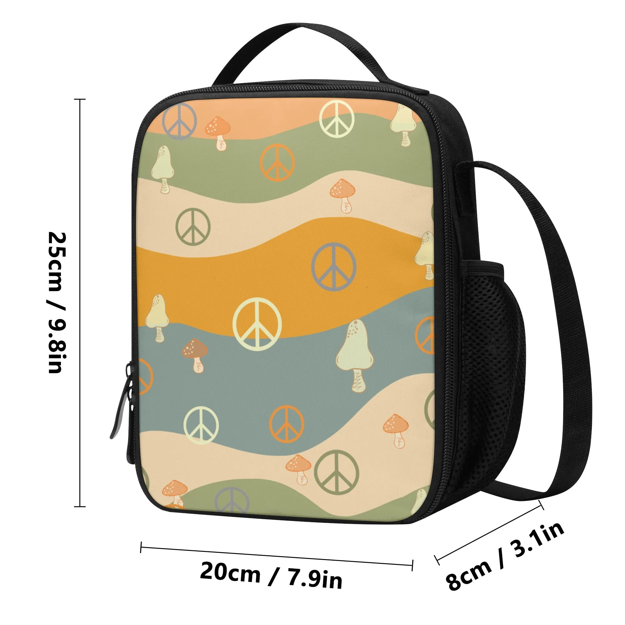 Lunch Bag-All-Over Print-Lunch Box Bag with Bottle Holder-Spacious-Retro Boho Peace