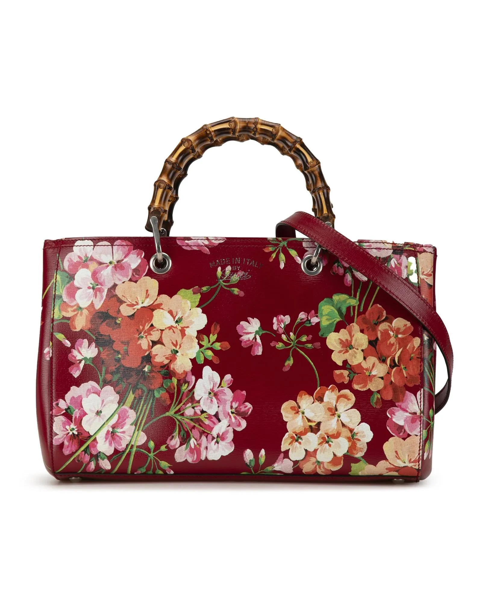 Medium Blooms Bamboo Shopper with Leather Body and Bamboo Handles