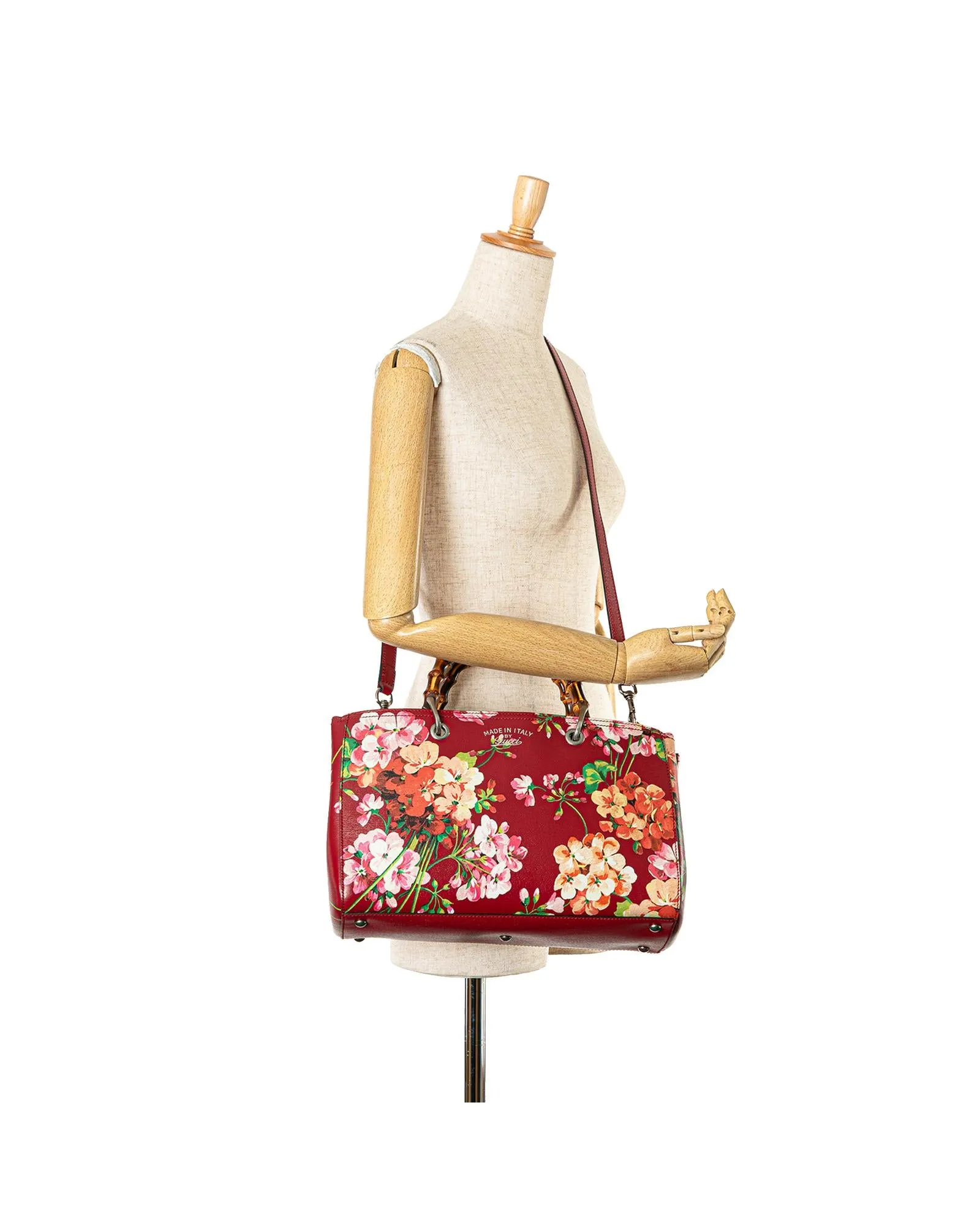 Medium Blooms Bamboo Shopper with Leather Body and Bamboo Handles