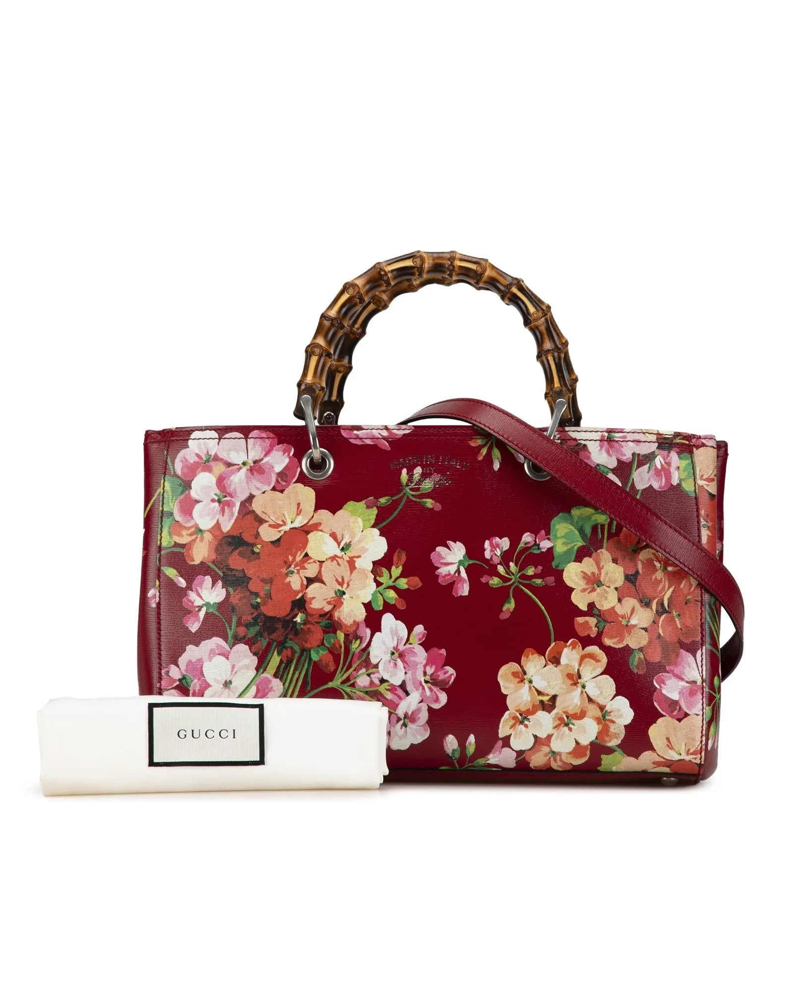 Medium Blooms Bamboo Shopper with Leather Body and Bamboo Handles