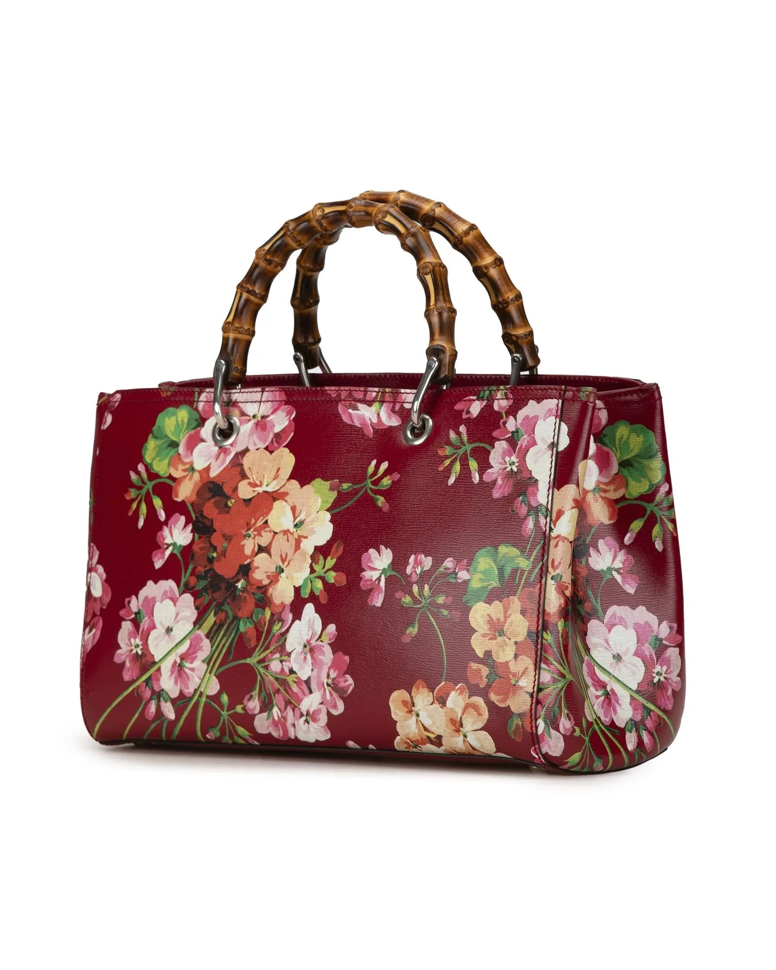 Medium Blooms Bamboo Shopper with Leather Body and Bamboo Handles