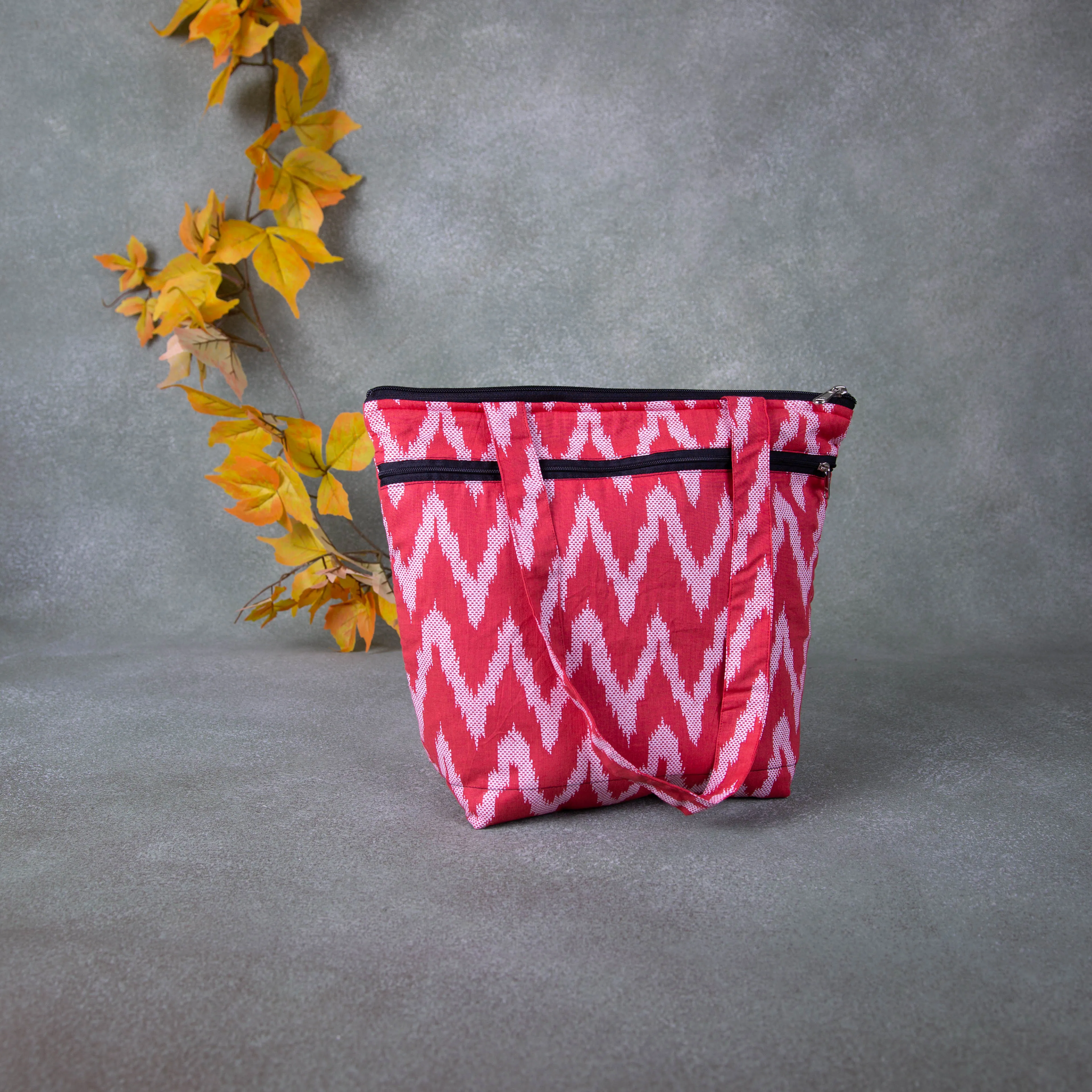 Medium Size Handbag Red with White zig zag Design