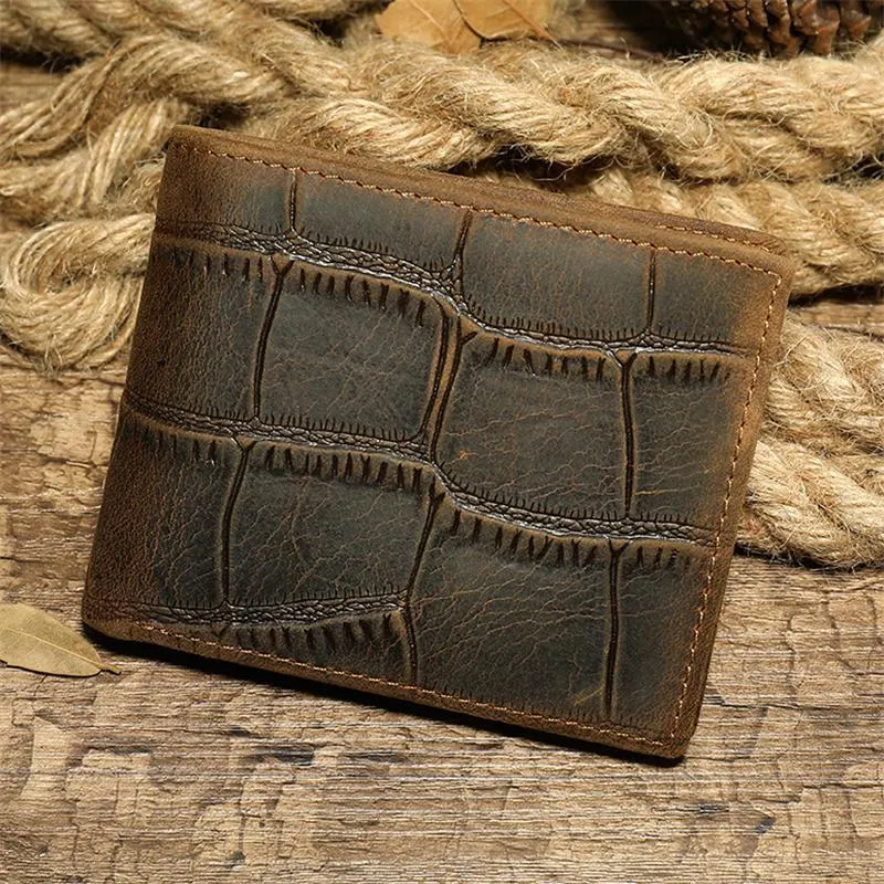 Men's Casual Durable Alligator Pattern Bifold Short Wallet