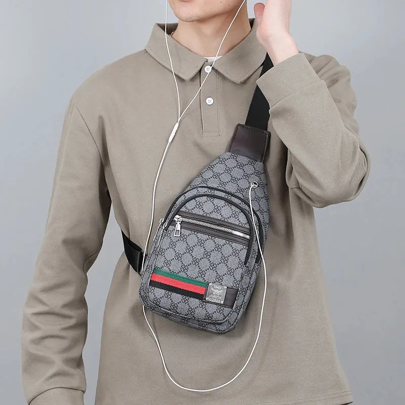 Men's Multifunction Messenger Bag Shoulder Cloth Chest Bags Crossbody Casual Handbag with Earphone Hole