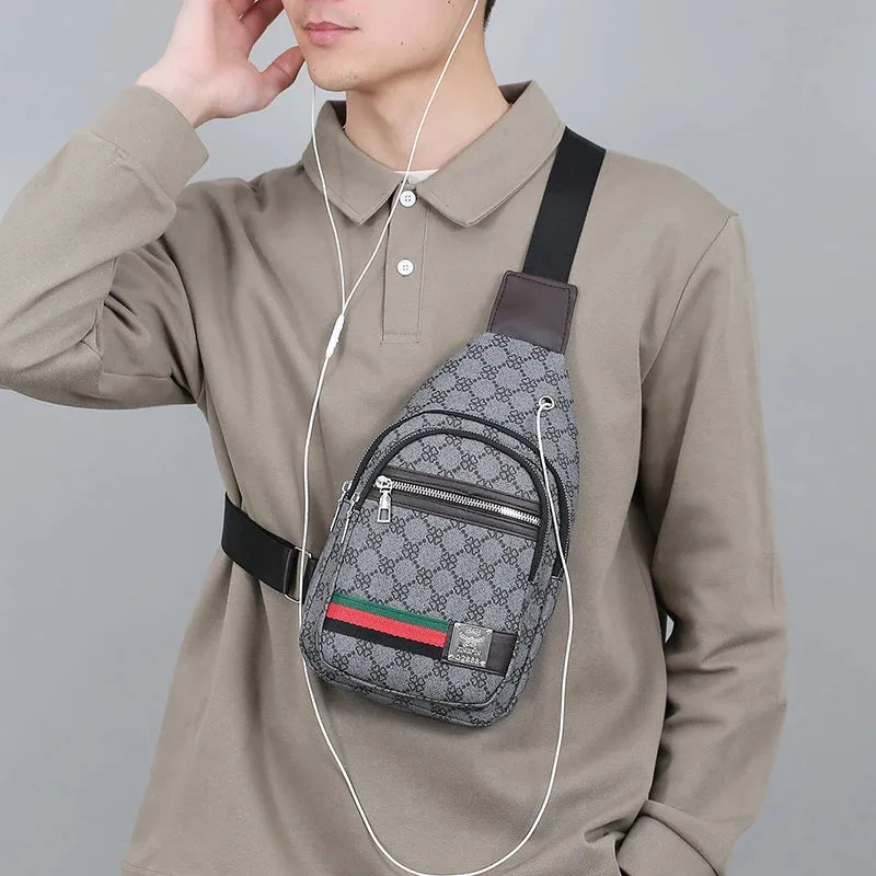 Men's Multifunction Messenger Bag Shoulder Cloth Chest Bags Crossbody Casual Handbag with Earphone Hole